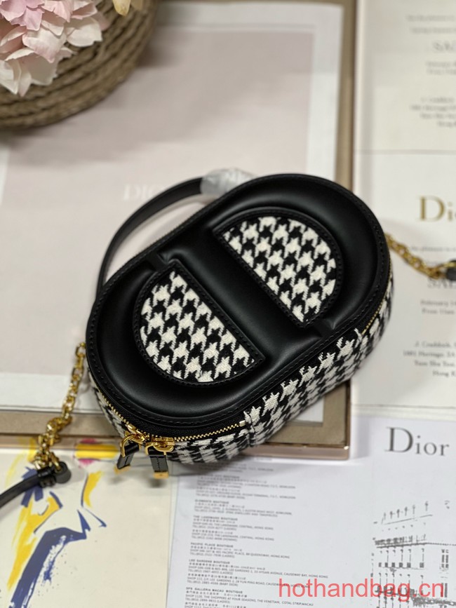 DIOR SIGNATURE BAG WITH STRAP Black and White Houndstooth Embroidery 1293