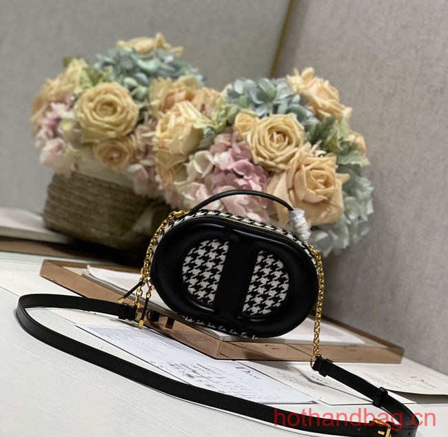 DIOR SIGNATURE BAG WITH STRAP Black and White Houndstooth Embroidery 1293