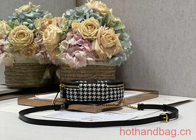 DIOR SIGNATURE BAG WITH STRAP Black and White Houndstooth Embroidery 1293