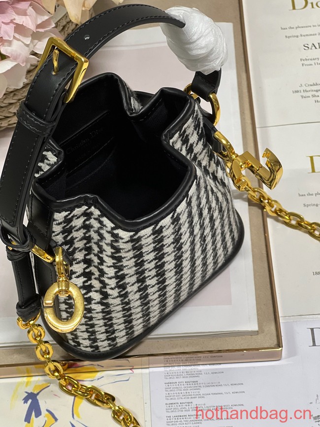 SMALL CEST DIOR BAG Black and White Houndstooth Embroidery Natural Cannage M2272U