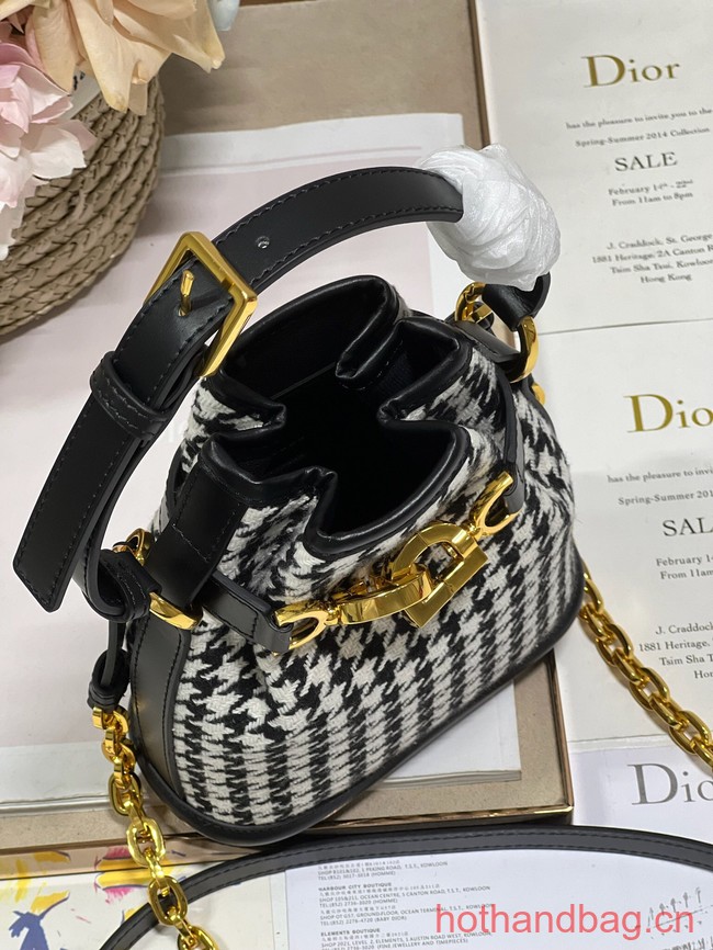 SMALL CEST DIOR BAG Black and White Houndstooth Embroidery Natural Cannage M2272U