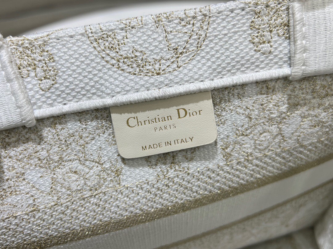 SMALL DIOR BOOK TOTE Gold-Tone and White Butterfly Around The World Embroidery M1296ZRf