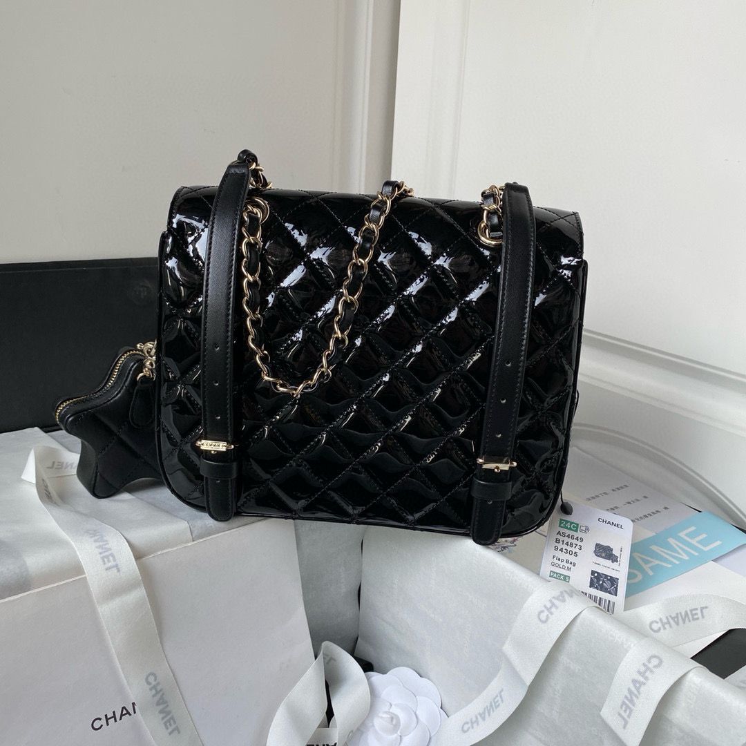 Chanel 24C Original Leather Star Backpack Bag AS4649 Black