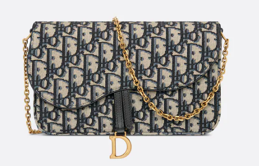 SADDLE POUCH WITH CHAIN Blue Dior Oblique Jacquard S5907CT