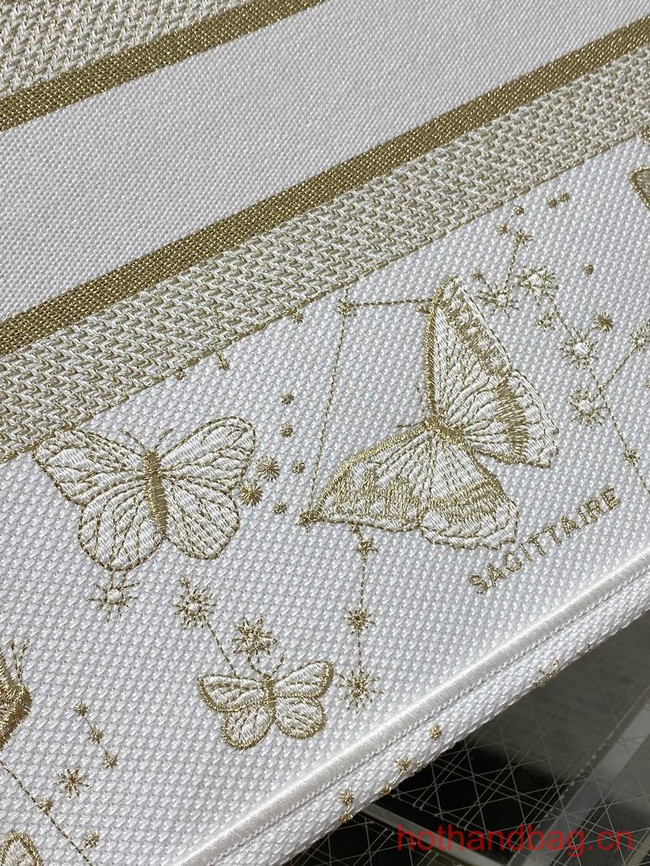 MEDIUM DIOR BOOK TOTE Gold-Tone and White Butterfly Zodiac Embroidery M1296ZESU