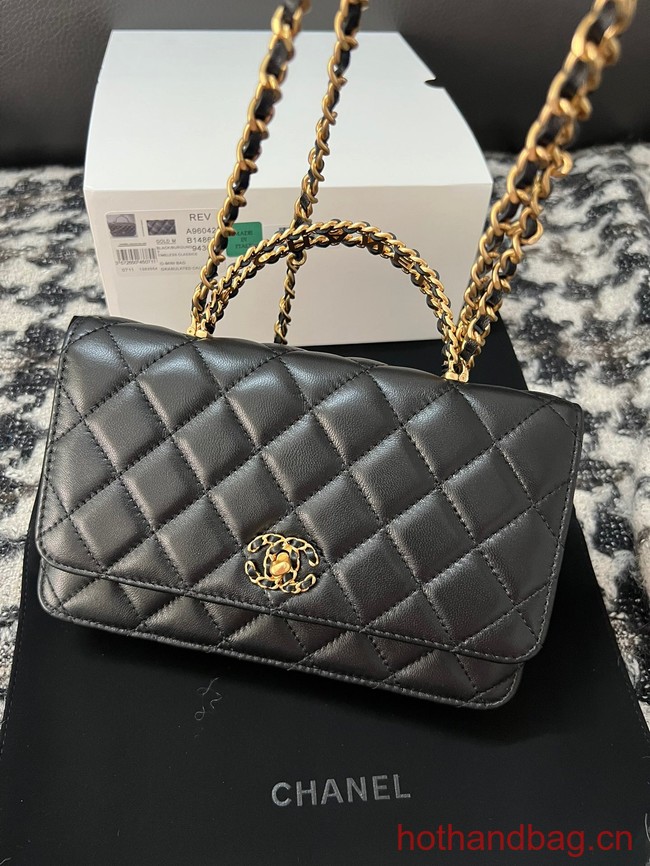 CHANEL FLAP PHONE HOLDER WITH CHAIN AP3566 black