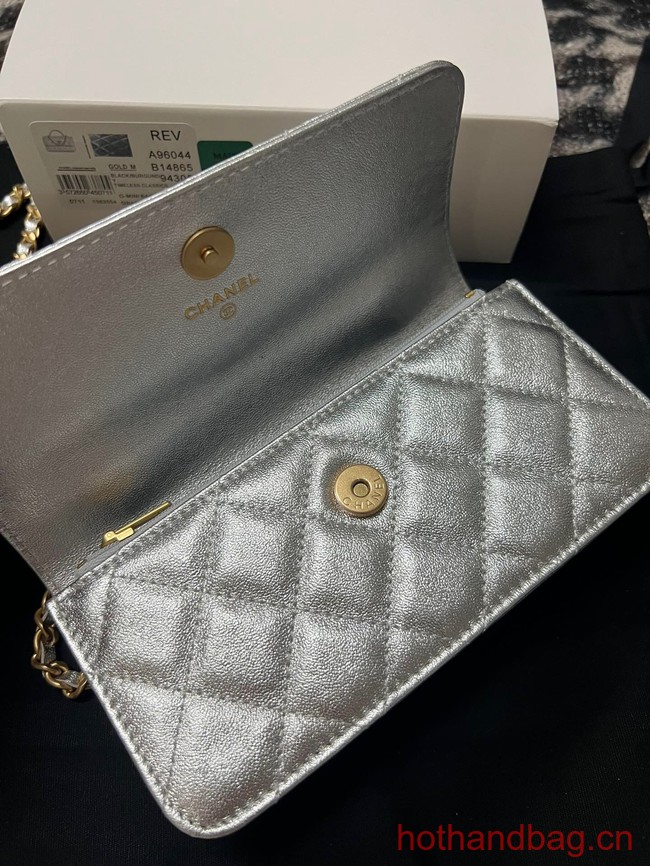 CHANEL FLAP PHONE HOLDER WITH CHAIN AP3575 Silver