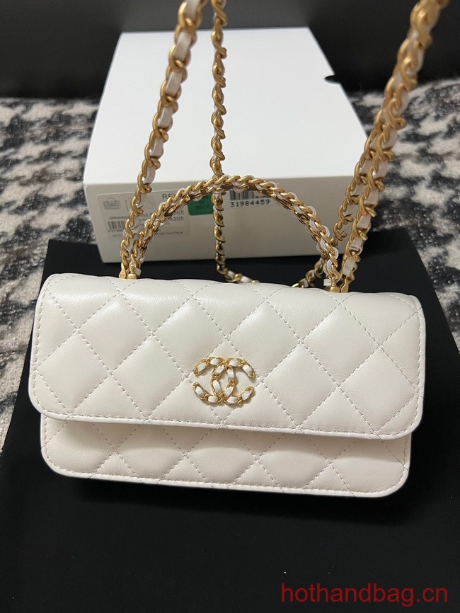 CHANEL FLAP PHONE HOLDER WITH CHAIN AP3575 white