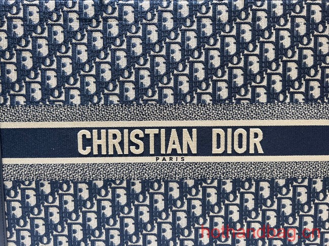 LARGE DIOR BOOK TOTE Ecru and Blue Dior Oblique Embroidery M1296ZG