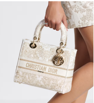 MEDIUM DIOR LADY D-LITE BAG Gold-Tone and White Butterfly Around The World Embroidery M0565OE