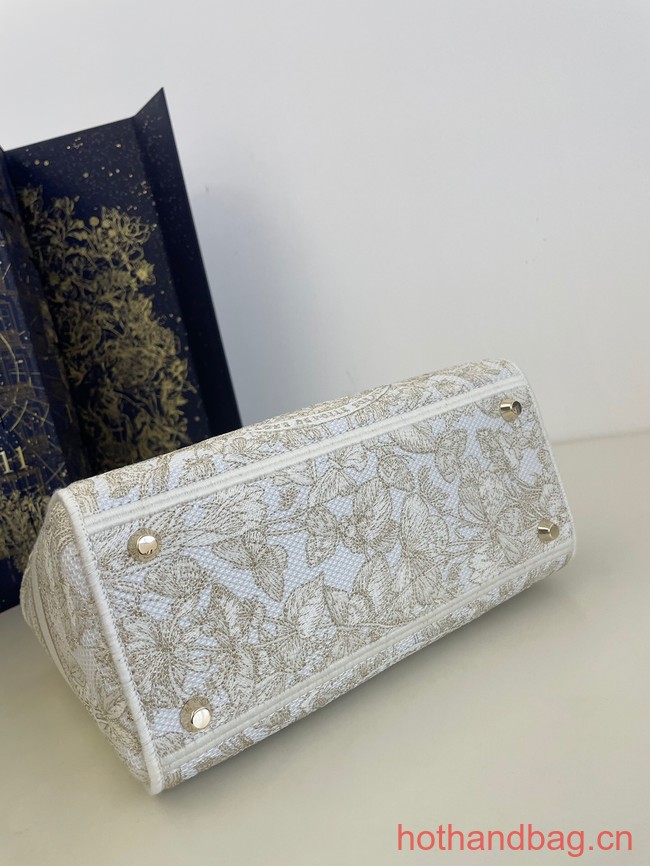 MEDIUM DIOR LADY D-LITE BAG Gold-Tone and White Butterfly Around The World Embroidery M0565OE