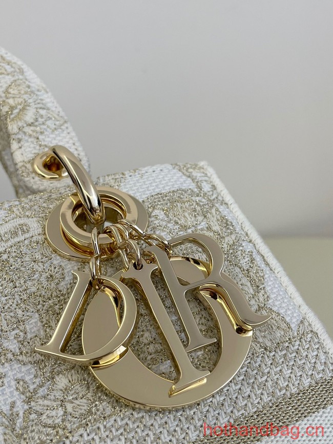 MEDIUM DIOR LADY D-LITE BAG Gold-Tone and White Butterfly Around The World Embroidery M0565OE