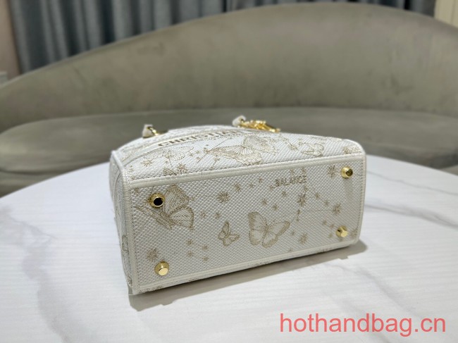 MEDIUM Dior LADY D-LITE BAG Gold-Tone and White Butterfly Zodiac Embroidery M0565OE