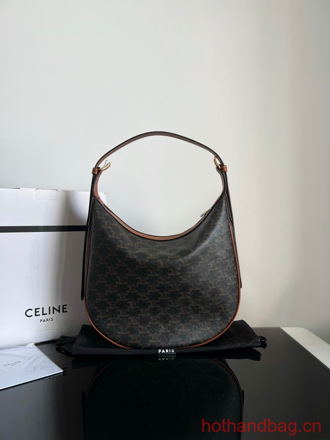 Celine HELOISE BAG IN TRIOMPHE CANVAS AND CALFSKIN 114712 TAN