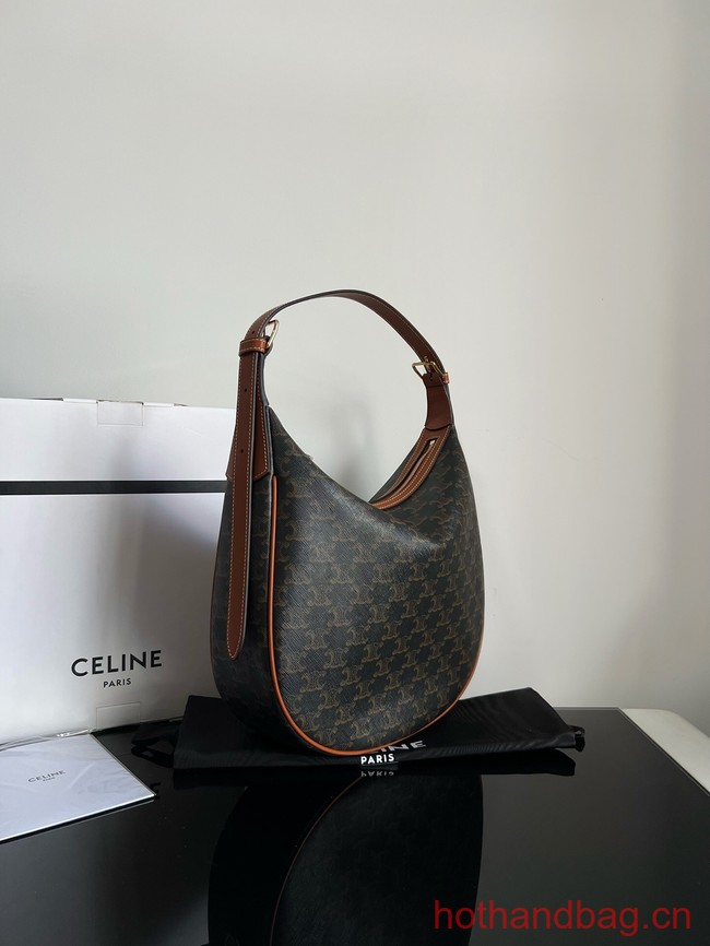 Celine HELOISE BAG IN TRIOMPHE CANVAS AND CALFSKIN 114712 TAN