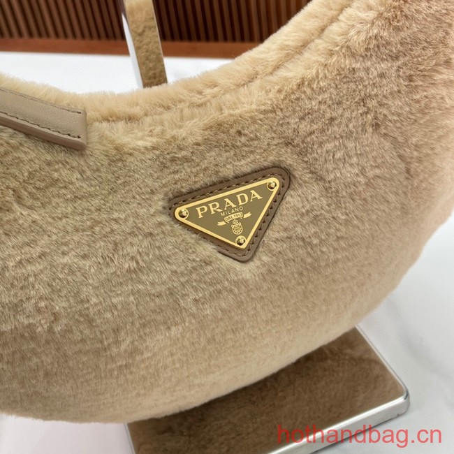 Prada Arque shearling and leather shoulder bag 1BC194 Ecru&Noisette