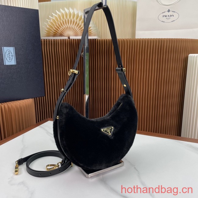 Prada Arque shearling and leather shoulder bag 1BC194 black