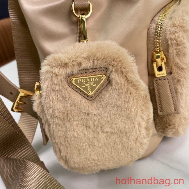 Prada Re-Nylon and shearling backpack 1BZ074 Desert Beige