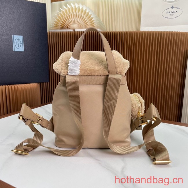 Prada Re-Nylon and shearling backpack 1BZ074 Desert Beige