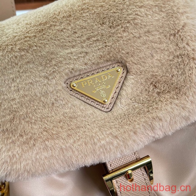 Prada Re-Nylon and shearling backpack 1BZ074 Desert Beige