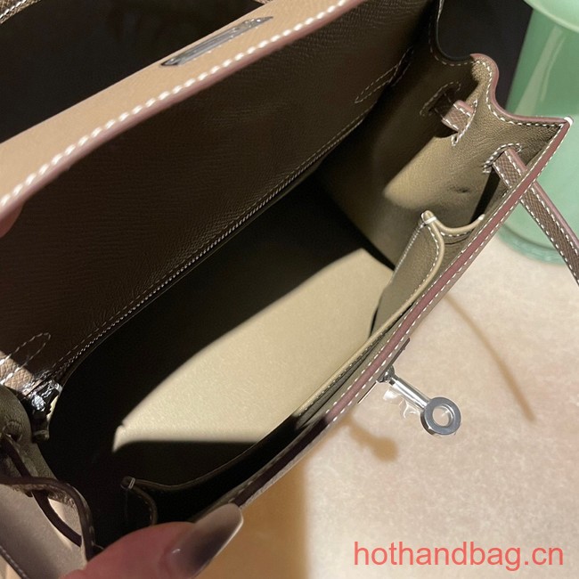 Hermes original Kelly Epsom Leather KL25 gray&Silver  hardware