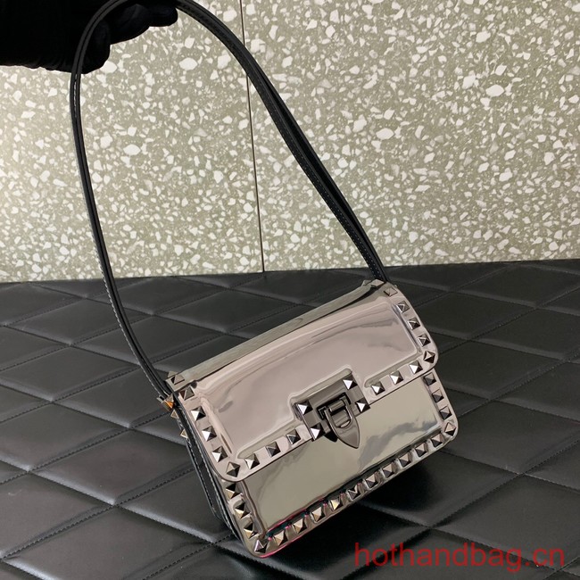 VALENTINO GARAVANI ROCKSTUD23 Small calfskin bag ZS098 silver&gray