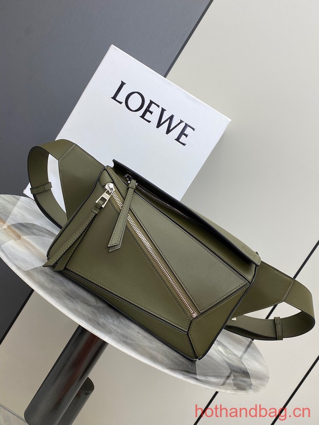 Loewe Small Classic Leather Puzzle Fanny Pack 02963 dark green