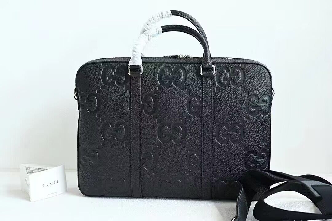 Gucci Jumbo GG Leather Briefcase 658573 Black