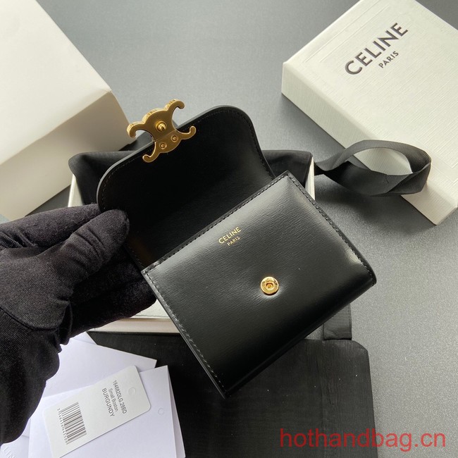 Celine SMALL WALLET TRIOMPHE IN SHINY CALFSKIN 10D783 BLACK