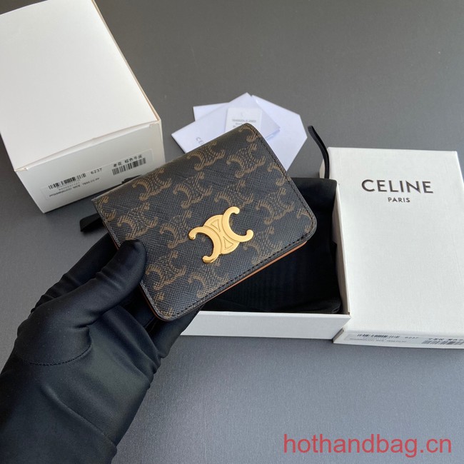Celine TRIOMPHE COMPACT WALLET IN TRIOMPHE CANVAS 10K623 TAN