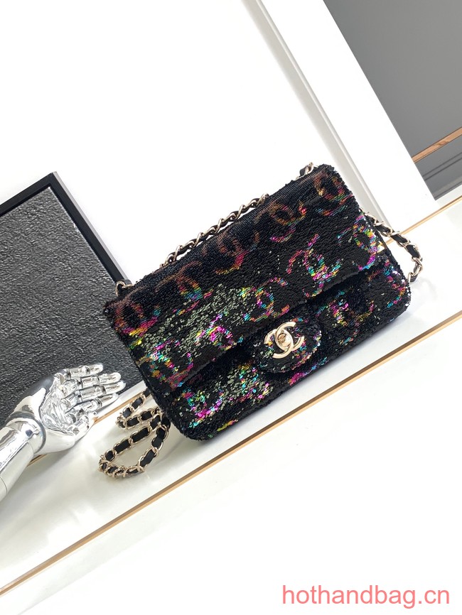 Chanel CLASSIC HANDBAG A01116 black&Rainbow