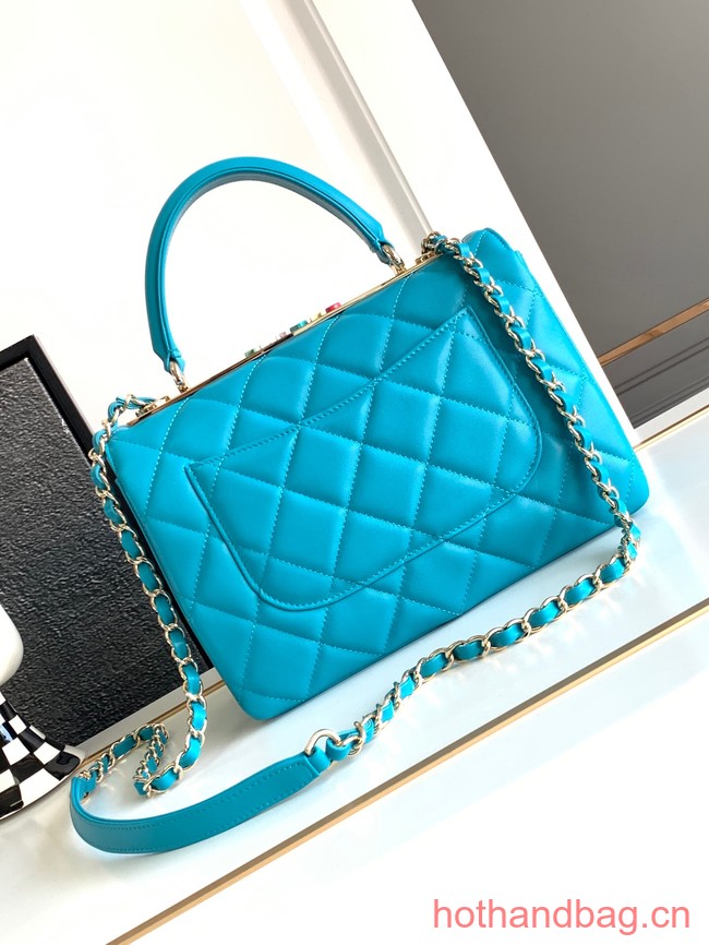 Chanel FLAP BAG WITH TOP HANDLE AS92236 sky blue