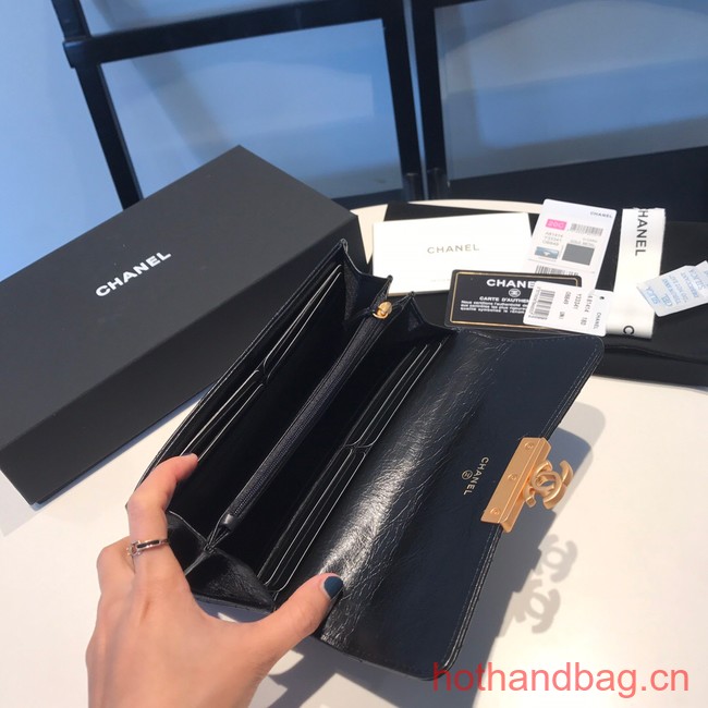 Chanel LONG FLAP WALLET Aged Calfskin & Gold-Tone Metal 81815 black