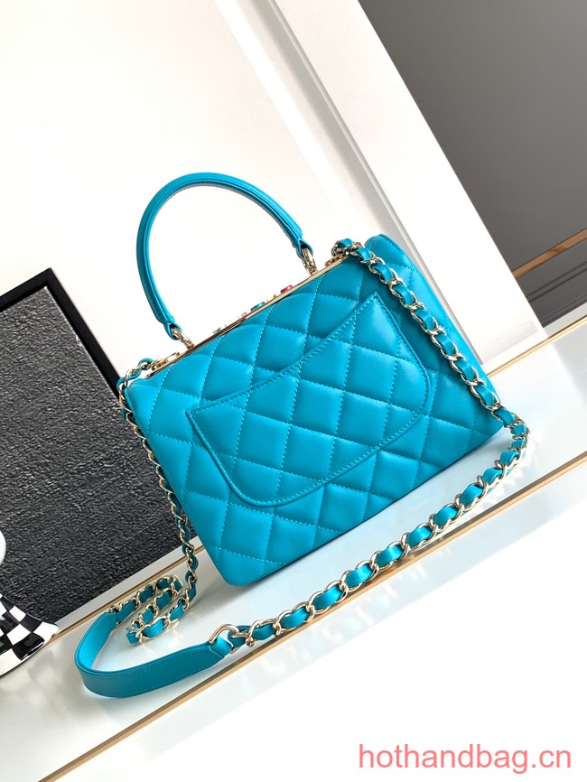 Chanel small FLAP BAG WITH TOP HANDLE AS92235 sky blue