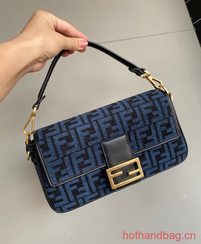 Fendi Baguette Chain Midi dove gray tapestry fabric bag with FF motif 8BR793 blue