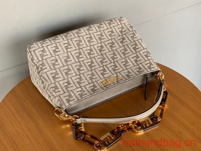 Fendi O Lock Zipper Brown FF jacquard fabric and leather bag F1068 gray
