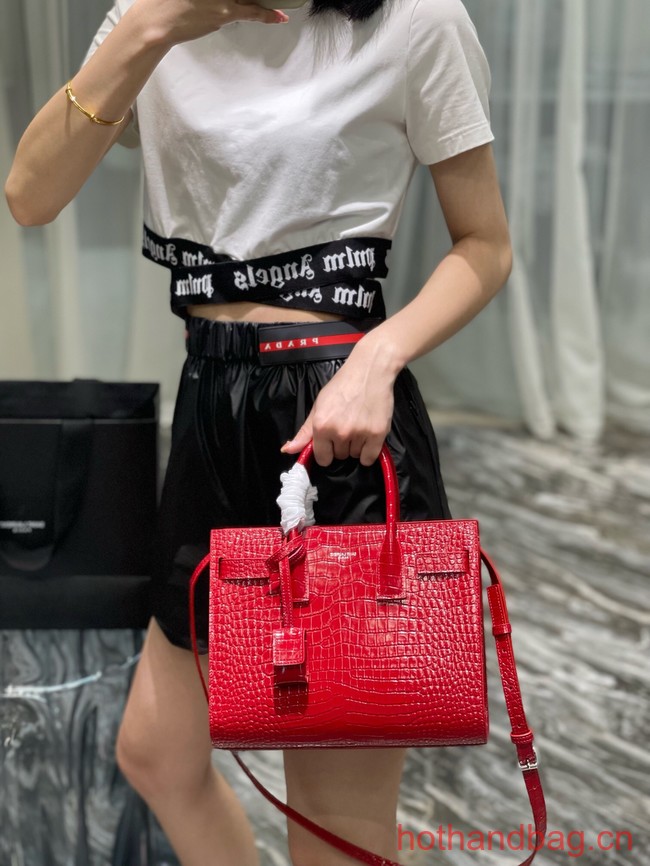 SAINT LAURENT Crocodile-Embossed Leather Organ Bag 421863 red