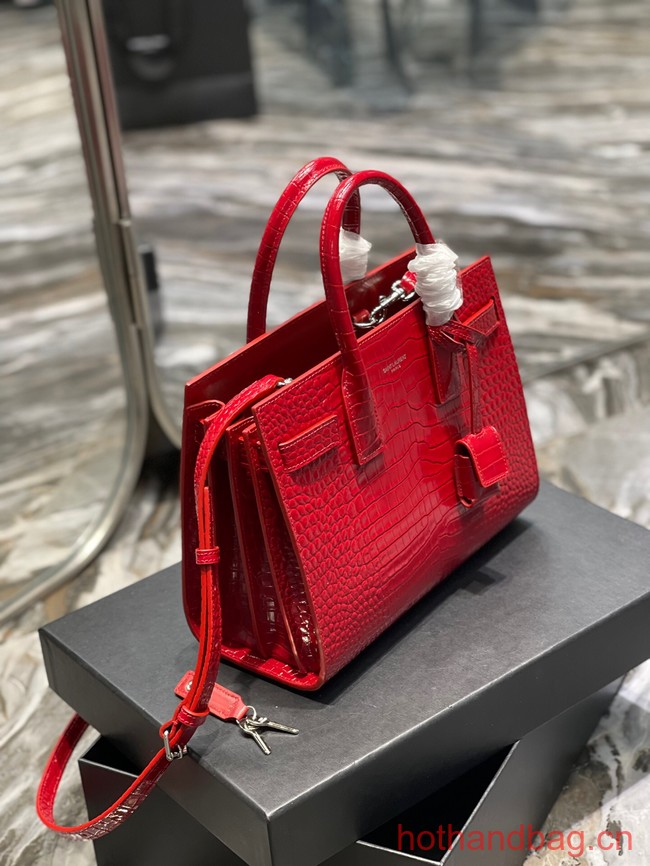 SAINT LAURENT Crocodile-Embossed Leather Organ Bag 421863 red