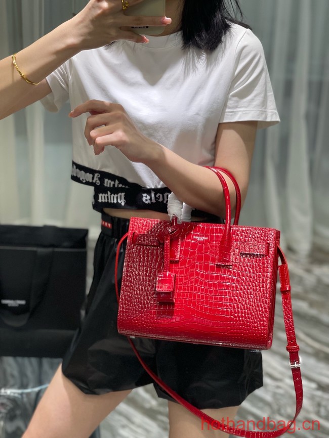 SAINT LAURENT Crocodile-Embossed Leather Organ Bag 421863 red