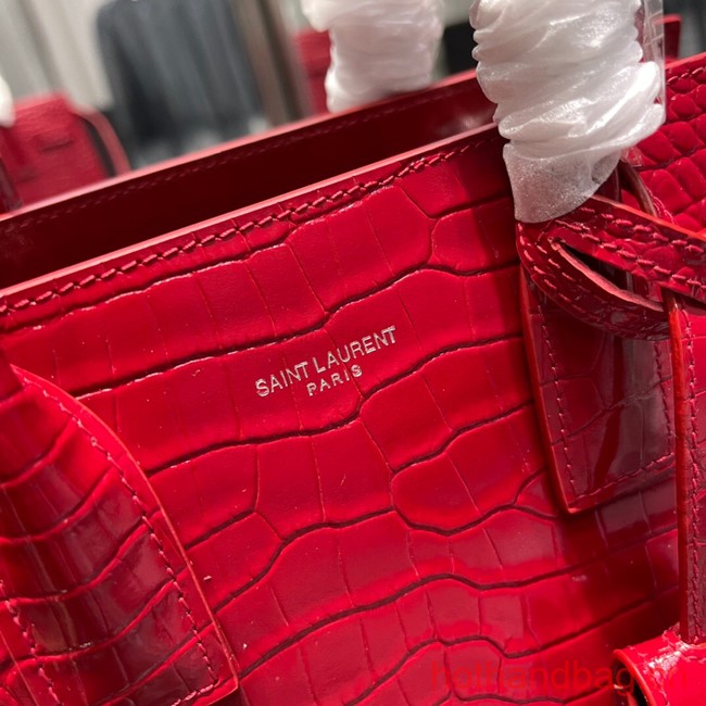 SAINT LAURENT Crocodile-Embossed Leather Organ Bag 421863 red