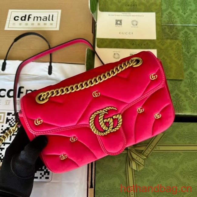 Gucci GG MARMONT MINI SHOULDER BAG 446744 Dark pink quilted chevron velvet