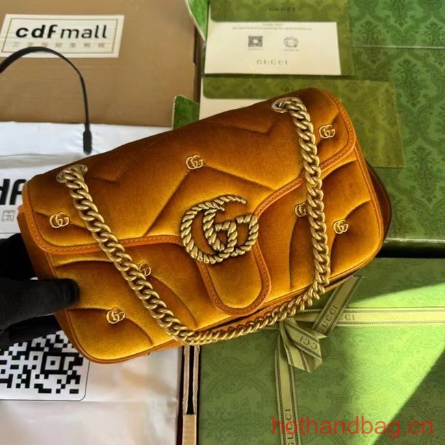 Gucci GG MARMONT MINI SHOULDER BAG 446744 Dark yellow quilted chevron velvet