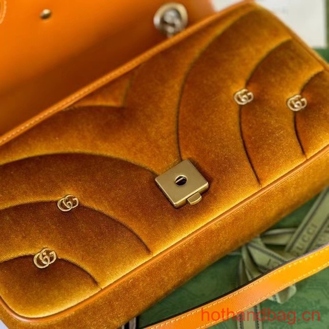 Gucci GG MARMONT MINI SHOULDER BAG 446744 Dark yellow quilted chevron velvet