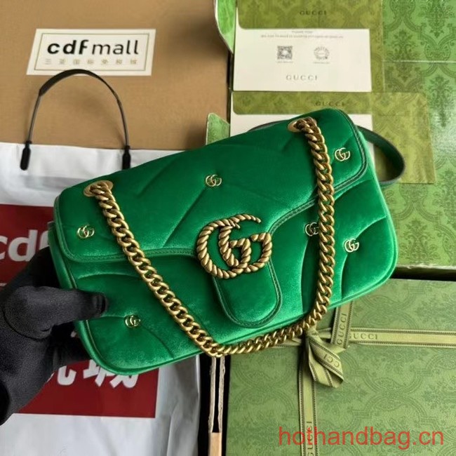 Gucci GG MARMONT MINI SHOULDER BAG 446744 green quilted chevron velvet