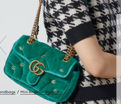 Gucci GG MARMONT MINI SHOULDER BAG 446744 green quilted chevron velvet