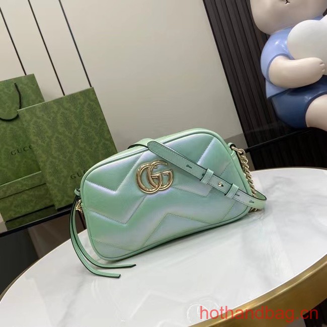 Gucci GG MARMONT SMALL SHOULDER BAG 447632 green iridescent quilted chevron leather