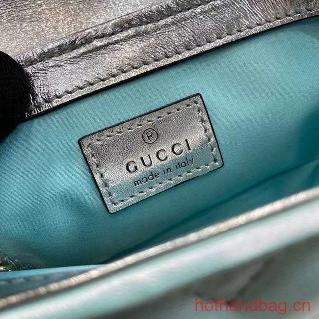 Gucci GG MARMONT SUPER MINI BAG 476433 Light blue iridescent quilted chevron leather