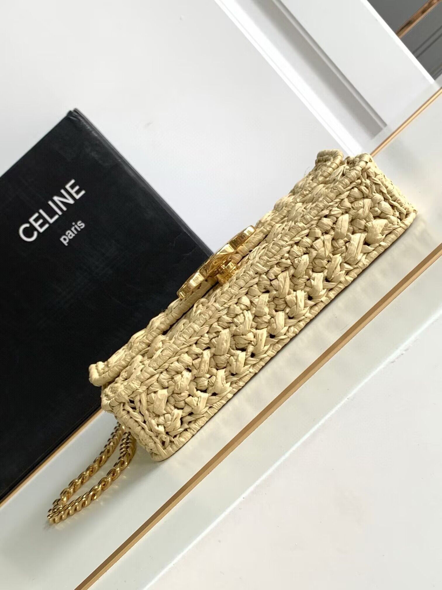 CELINE Chain Claude IN Raffia Plein Soleil Bag 197993