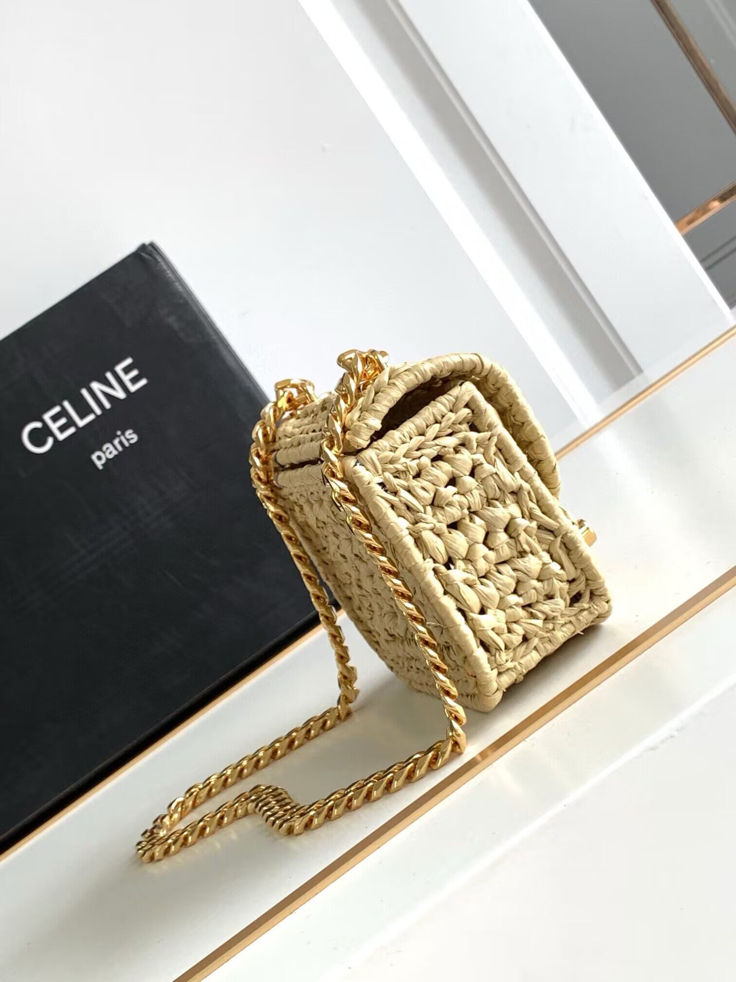 CELINE Mini Chain Claude IN Raffia Plein Soleil Bag 10513