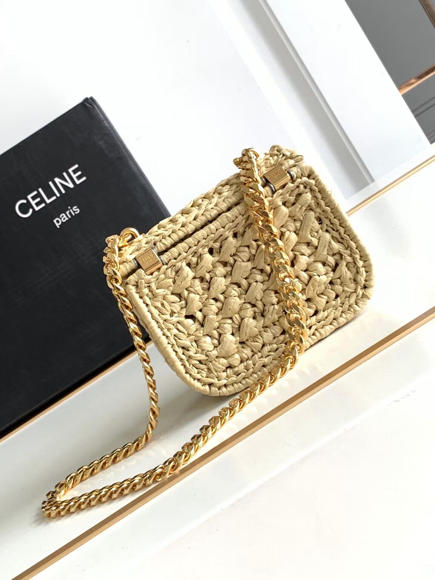 CELINE Mini Chain Claude IN Raffia Plein Soleil Bag 10513